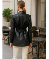Comprar jaqueta de couro feminina preto blazer cinto executiva elegante resistente trabalho em promoção ZARA